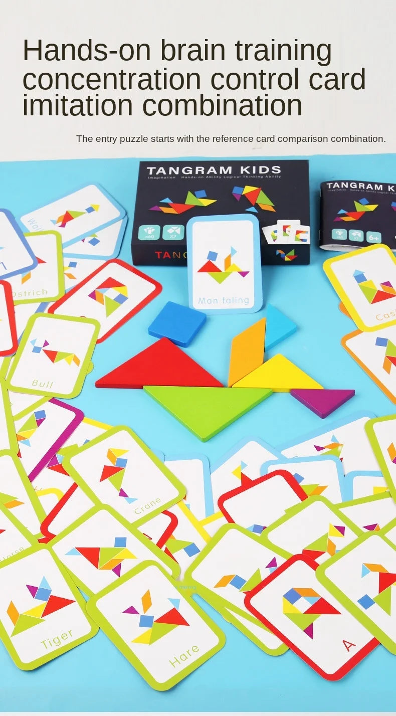 Wooden Tangram Jigsaw Puzzles Board Games Kids Montessori Educational Toys Children Kindergarten Geometric Shape Teaching Aids