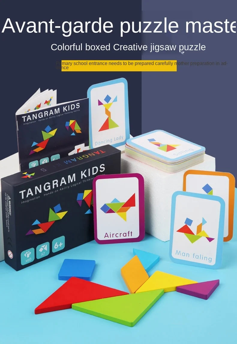 Wooden Tangram Jigsaw Puzzles Board Games Kids Montessori Educational Toys Children Kindergarten Geometric Shape Teaching Aids