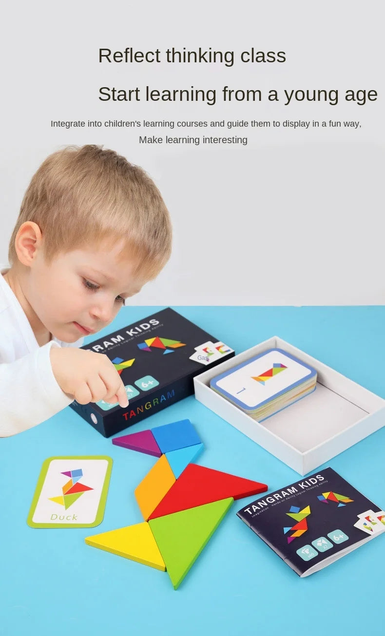 Wooden Tangram Jigsaw Puzzles Board Games Kids Montessori Educational Toys Children Kindergarten Geometric Shape Teaching Aids