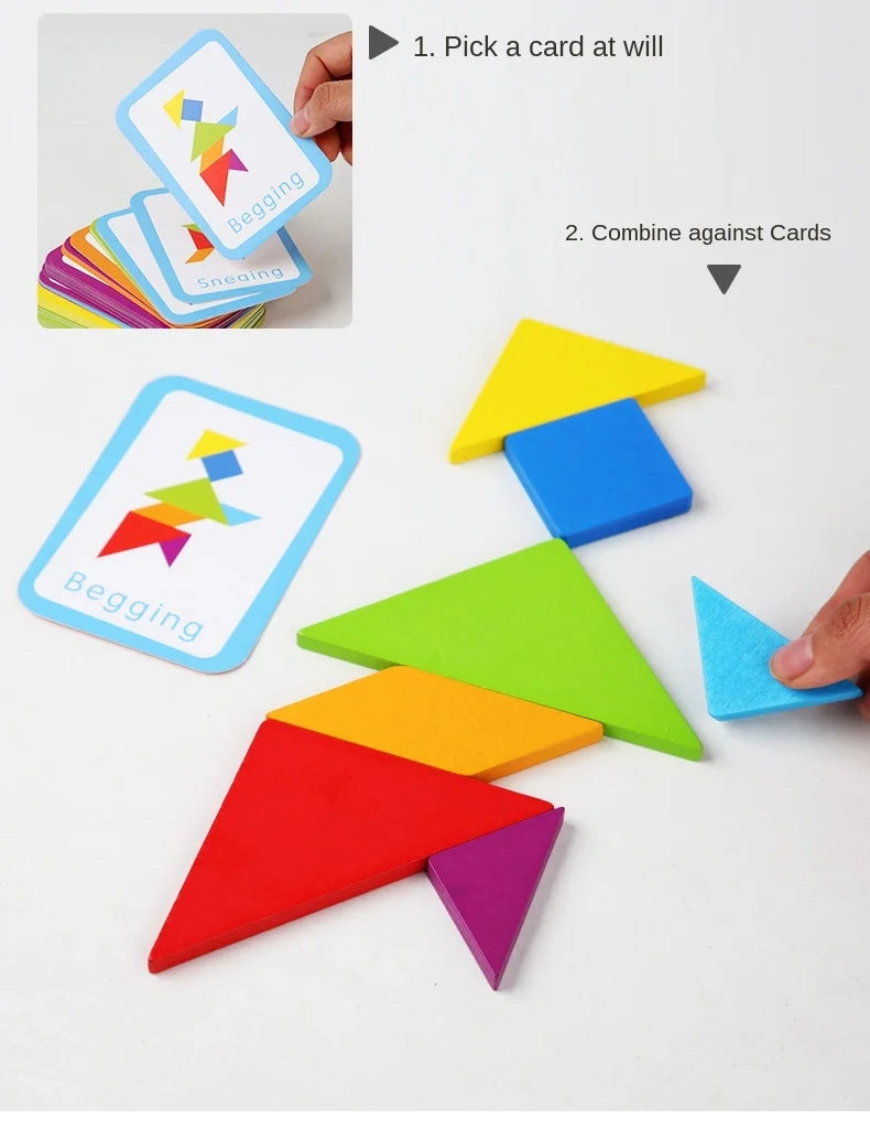 Wooden Tangram Jigsaw Puzzles Board Games Kids Montessori Educational Toys Children Kindergarten Geometric Shape Teaching Aids
