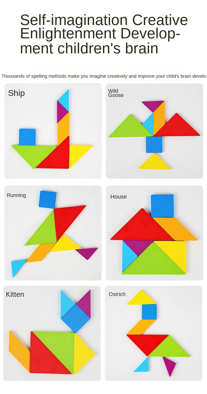Wooden Tangram Jigsaw Puzzles Board Games Kids Montessori Educational Toys Children Kindergarten Geometric Shape Teaching Aids