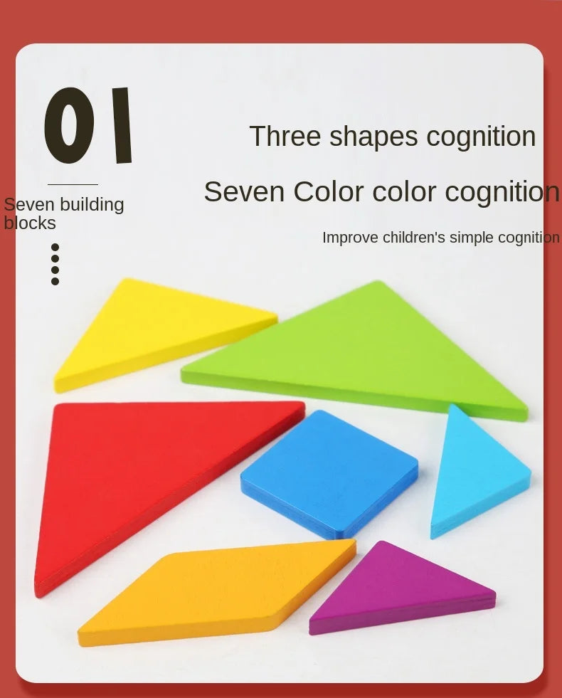 Wooden Tangram Jigsaw Puzzles Board Games Kids Montessori Educational Toys Children Kindergarten Geometric Shape Teaching Aids
