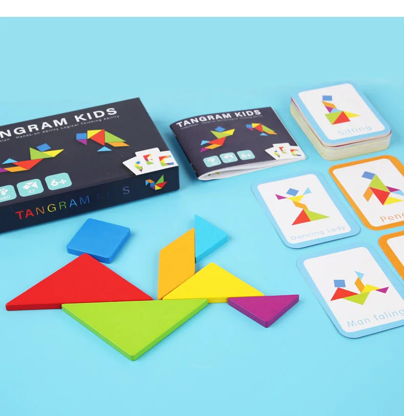 Wooden Tangram Jigsaw Puzzles Board Games Kids Montessori Educational Toys Children Kindergarten Geometric Shape Teaching Aids