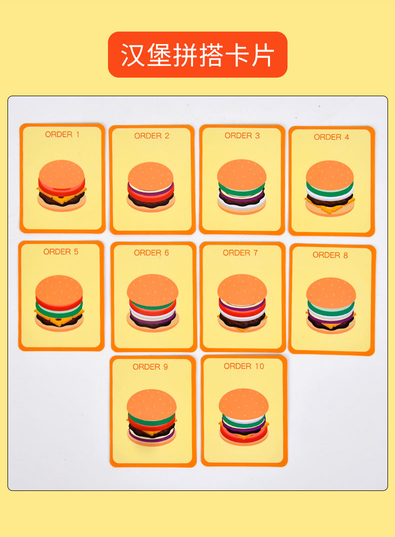 Children's Artificial Wooden Playhouse Hamburger Fries Sandwich Set Column Matching Educational Food Cutting and Assembling Toy
