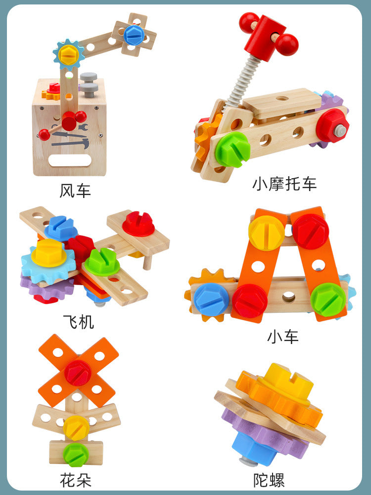 Wooden Toy Repair Tool Box Screw Disassembly and Assembly Nut Satchel Tool Table Male Baby Early Education Educational Toy