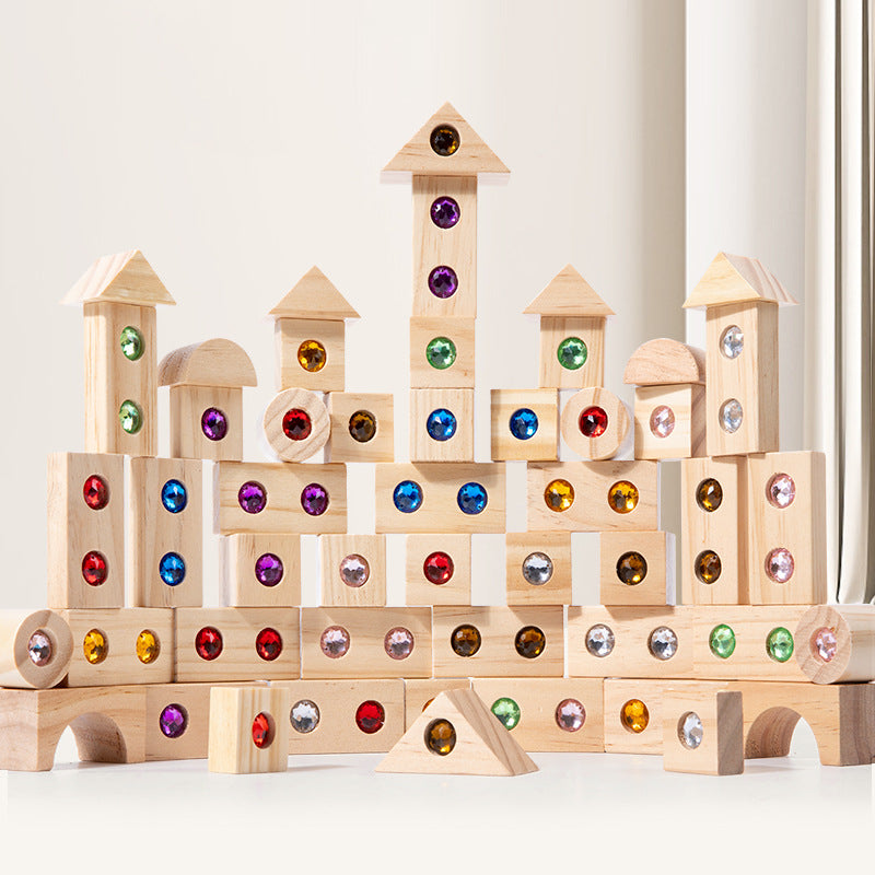 Children's Wooden Acrylic Pine Gem Building Blocks Desktop Color Sensory Visual Assembled Building Intelligence Toys