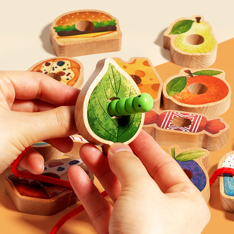 Children's Wooden Early Education Enlightenment Colorful Stringing Beads and Rope Toys for Logical Thinking Training, Fruit Cognition, Educational and Fun Toys