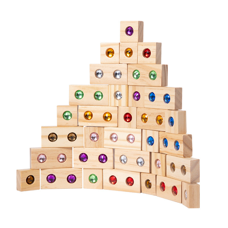 Children's Wooden Acrylic Pine Gem Building Blocks Desktop Color Sensory Visual Assembled Building Intelligence Toys