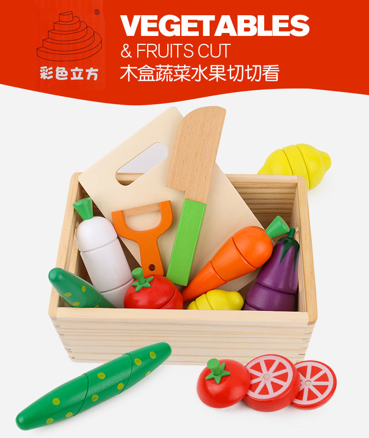 Chesele Children's Educational Toys 4-6 Wooden Fun Early Education Kitchen Simulation Play-in Magnetic Fruits and Vegetables