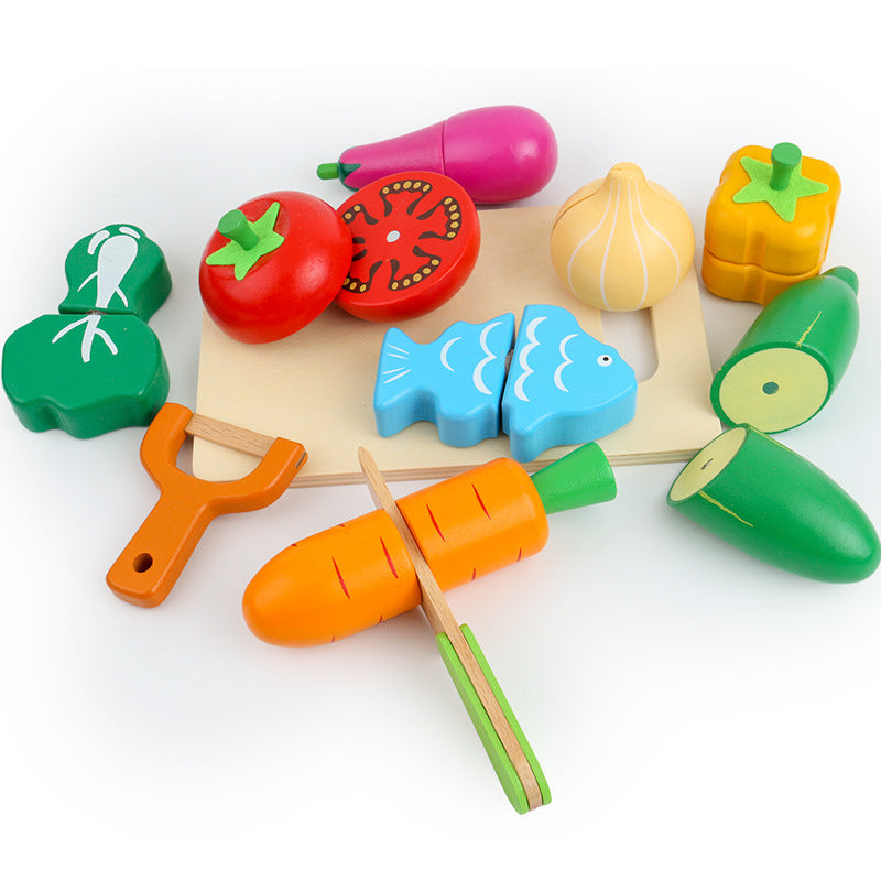 Chesele Children's Educational Toys 4-6 Wooden Fun Early Education Kitchen Simulation Play-in Magnetic Fruits and Vegetables