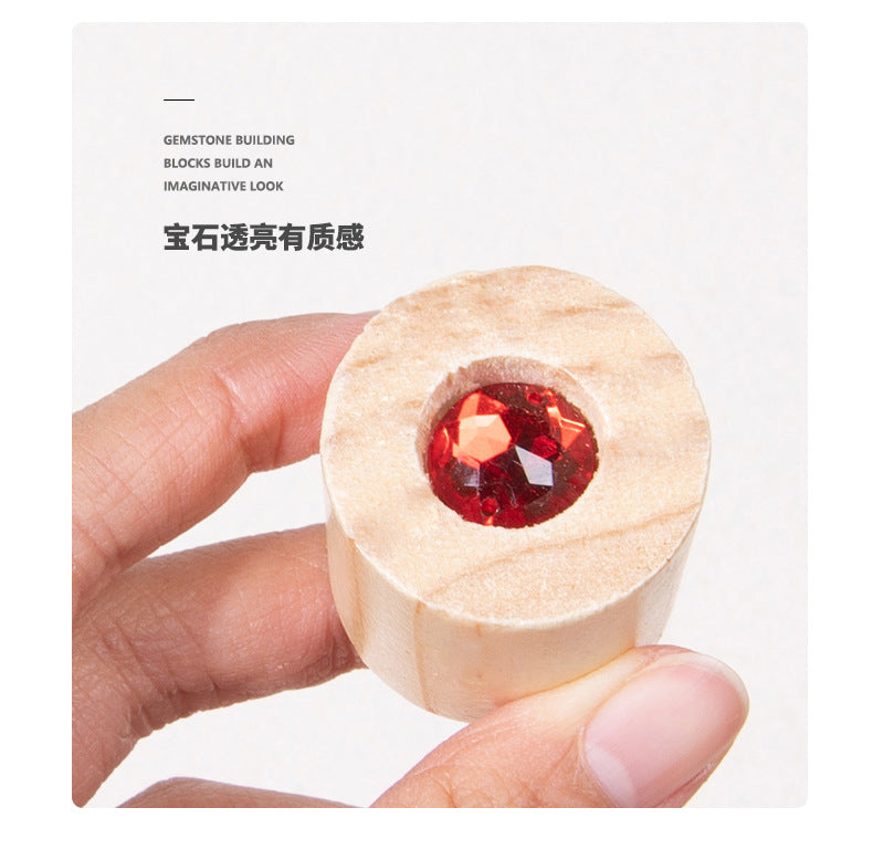 Children's Wooden Acrylic Pine Gem Building Blocks Desktop Color Sensory Visual Assembled Building Intelligence Toys