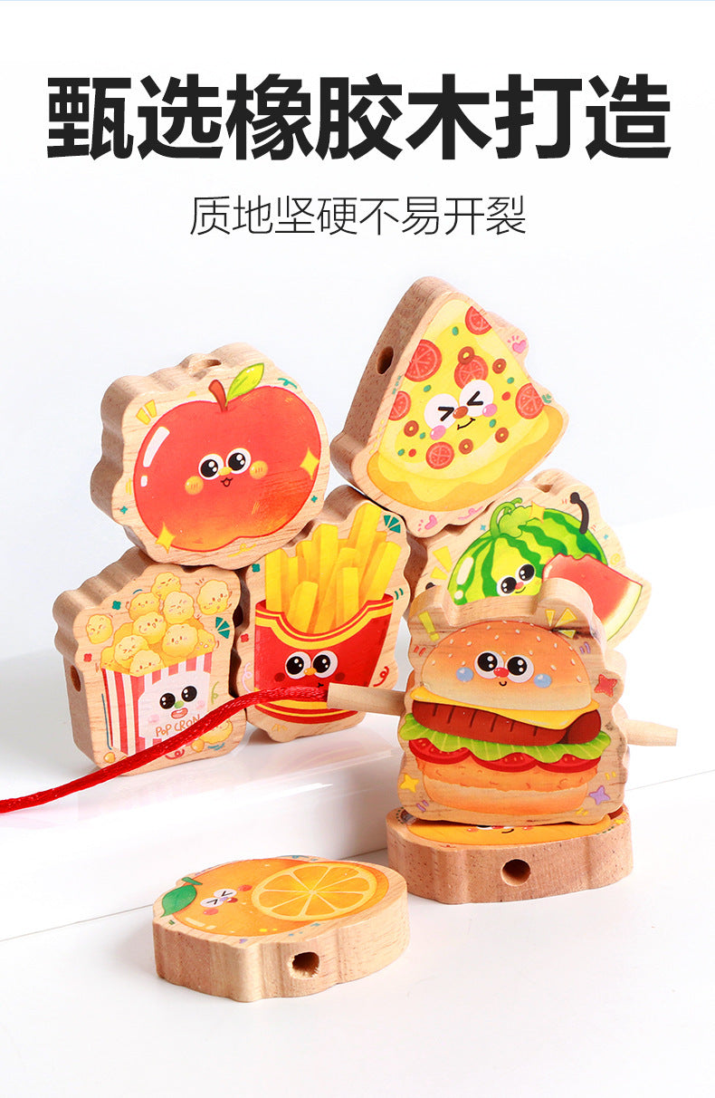 Children's Wooden Early Education Enlightenment Colorful Stringing Beads and Rope Toys for Logical Thinking Training, Fruit Cognition, Educational and Fun Toys