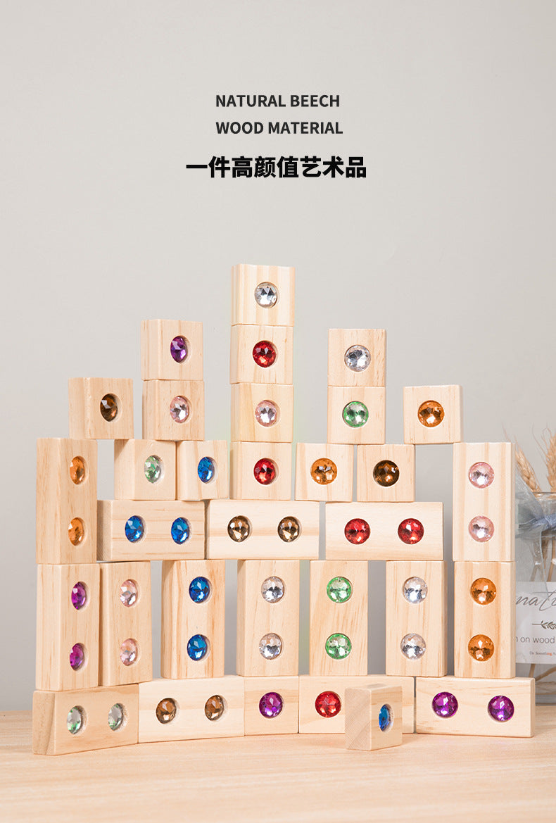 Children's Wooden Acrylic Pine Gem Building Blocks Desktop Color Sensory Visual Assembled Building Intelligence Toys