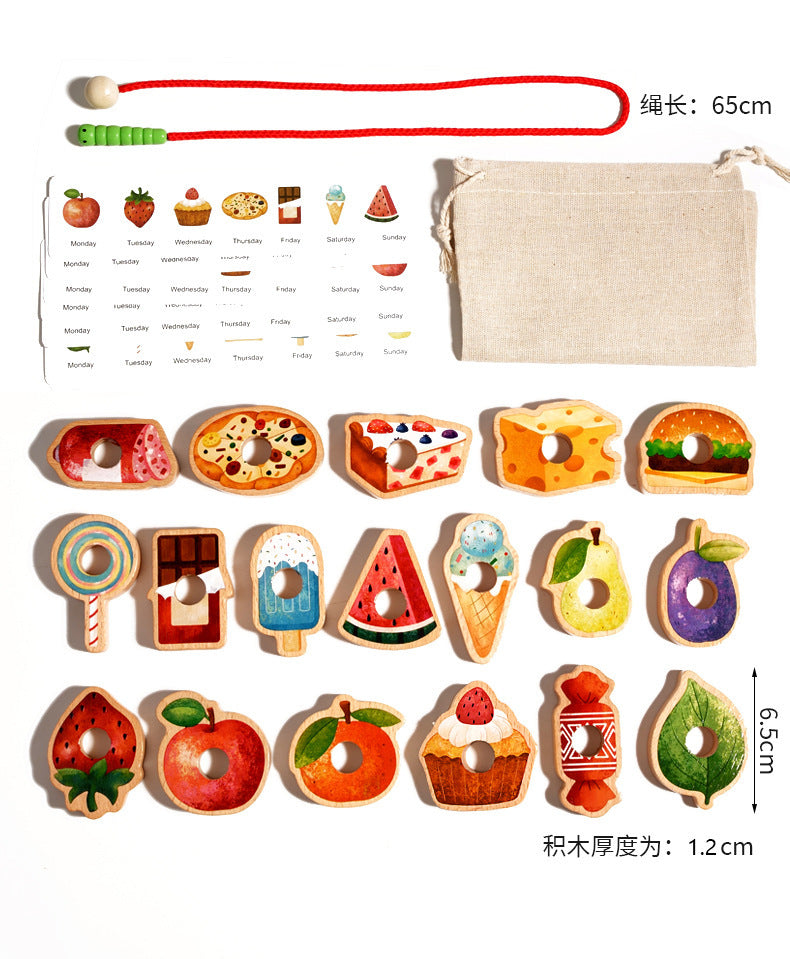 Children's Wooden Early Education Enlightenment Colorful Stringing Beads and Rope Toys for Logical Thinking Training, Fruit Cognition, Educational and Fun Toys