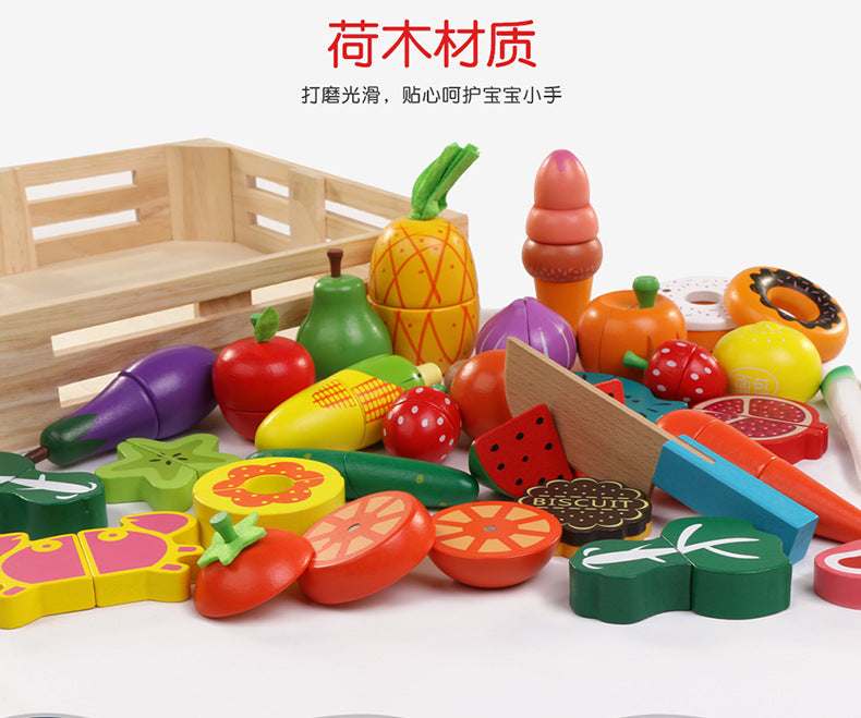 Chesele Children's Educational Toys 4-6 Wooden Fun Early Education Kitchen Simulation Play-in Magnetic Fruits and Vegetables