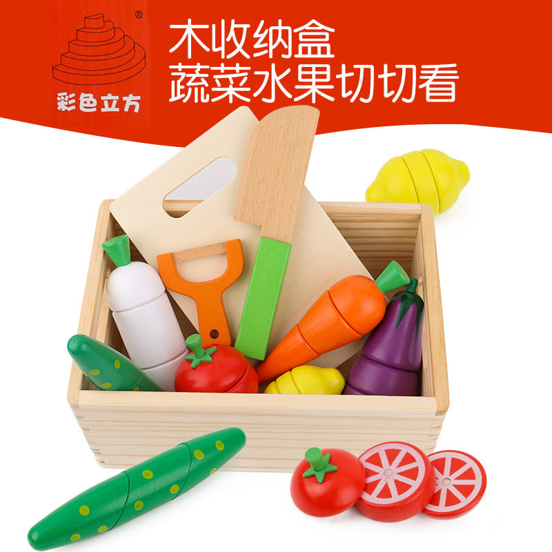 Chesele Children's Educational Toys 4-6 Wooden Fun Early Education Kitchen Simulation Play-in Magnetic Fruits and Vegetables