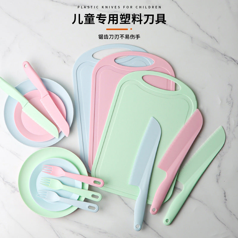 Children's Safety Knife Chopping Board suit Kindergarten Early Education Tableware Plastic Teaching Melons and Fruits Cake Knife Cutting Vegetables Does Not Hurt Hands