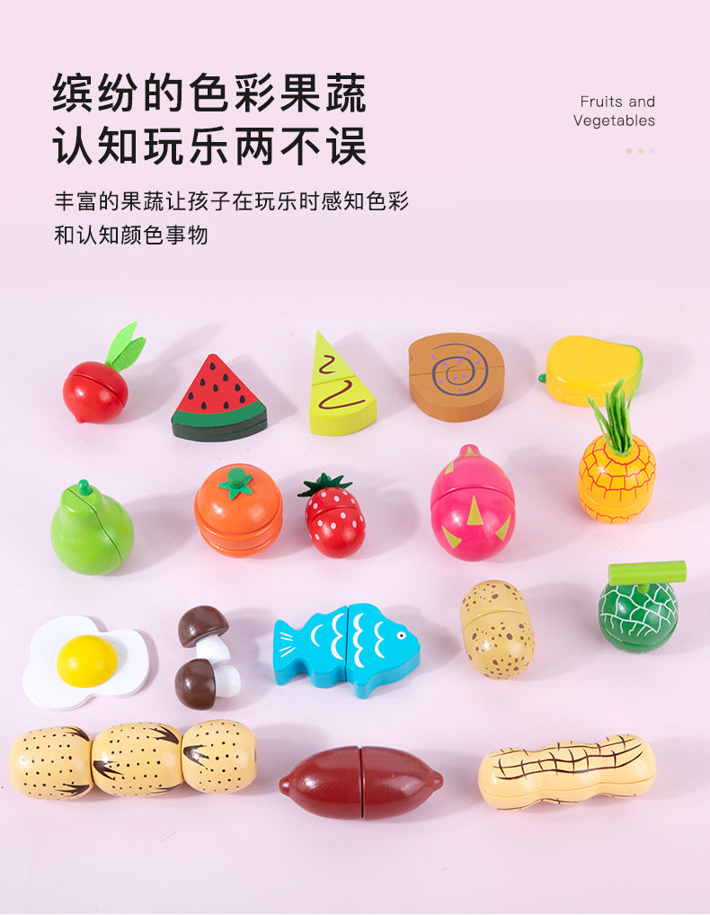 Chesele Children's Educational Toys 4-6 Wooden Fun Early Education Kitchen Simulation Play-in Magnetic Fruits and Vegetables