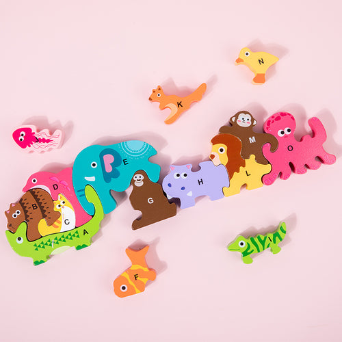 Animal Stacked High Building Blocks Children's Wooden Toys Baby Early Education Educational Puzzle Infant Enlightenment Cognitive Alphabet Puzzle