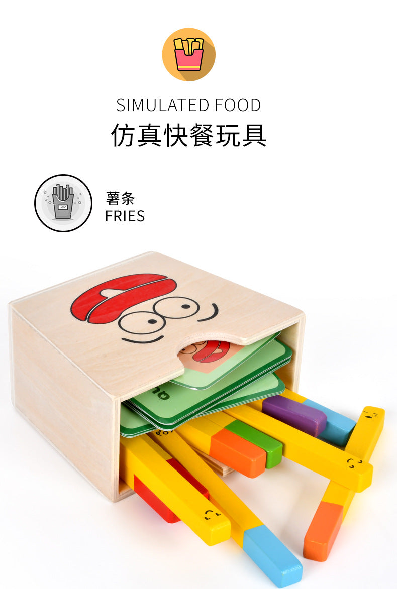 Children's Artificial Wooden Playhouse Hamburger Fries Sandwich Set Column Matching Educational Food Cutting and Assembling Toy