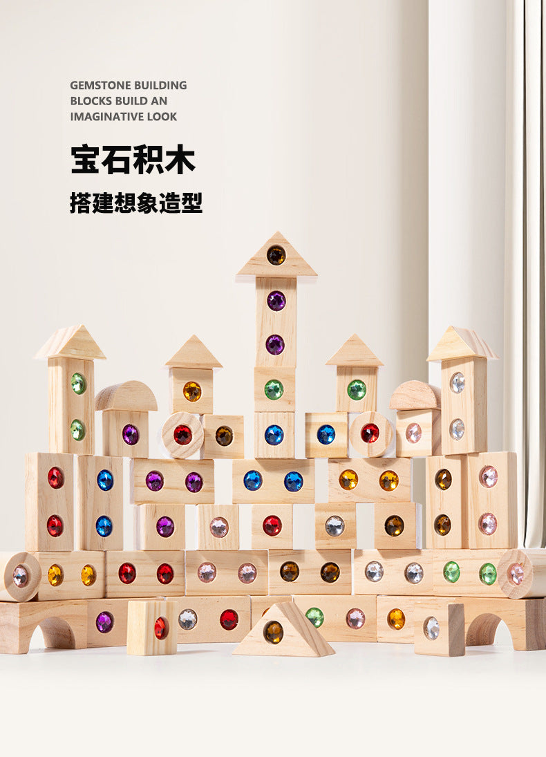 Children's Wooden Acrylic Pine Gem Building Blocks Desktop Color Sensory Visual Assembled Building Intelligence Toys