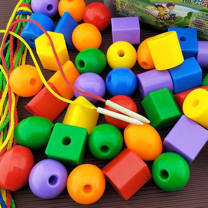 Children's Educational beaded building blocks early education threading logic toys 2-3 years old geometric beaded diy concentration training