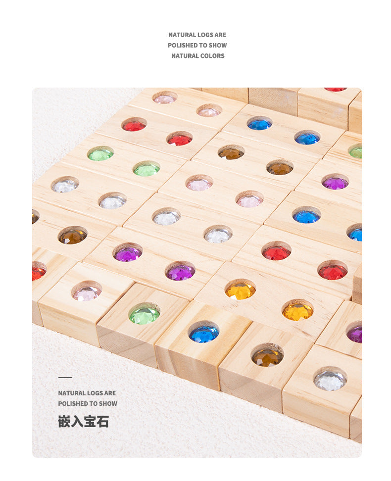 Children's Wooden Acrylic Pine Gem Building Blocks Desktop Color Sensory Visual Assembled Building Intelligence Toys