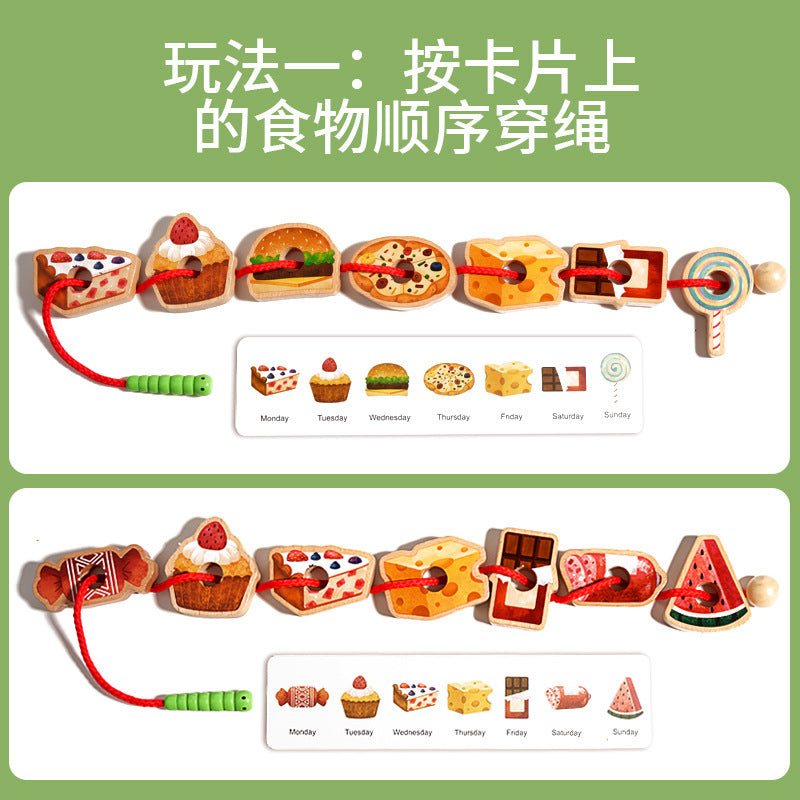 Children's Wooden Early Education Enlightenment Colorful Stringing Beads and Rope Toys for Logical Thinking Training, Fruit Cognition, Educational and Fun Toys