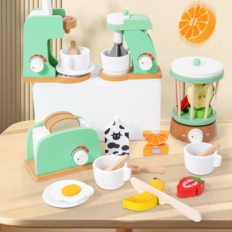 Young children's simulation bread machine play house blender toy coffee machine model wooden baby juicer mold