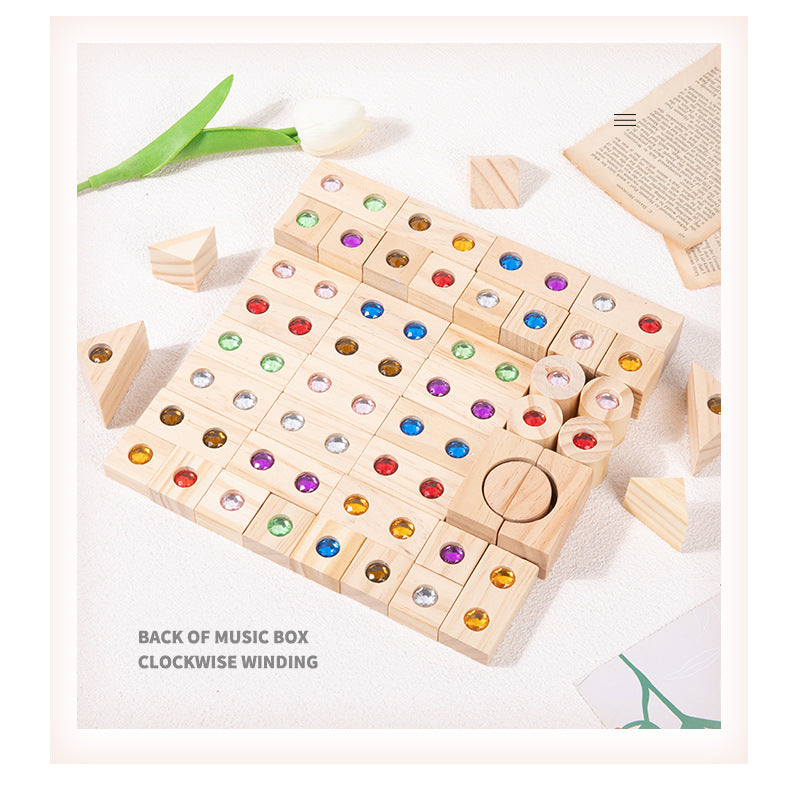 Children's Wooden Acrylic Pine Gem Building Blocks Desktop Color Sensory Visual Assembled Building Intelligence Toys