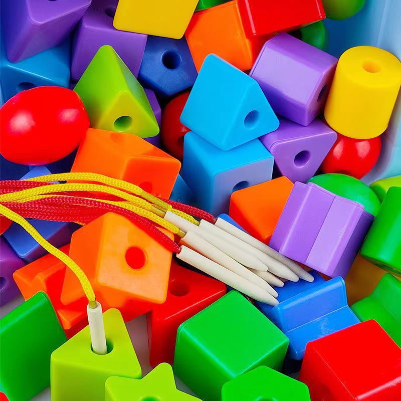 Children's Educational beaded building blocks early education threading logic toys 2-3 years old geometric beaded diy concentration training