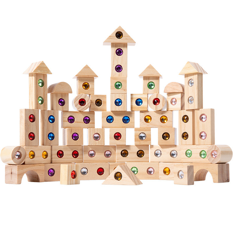 Children's Wooden Acrylic Pine Gem Building Blocks Desktop Color Sensory Visual Assembled Building Intelligence Toys
