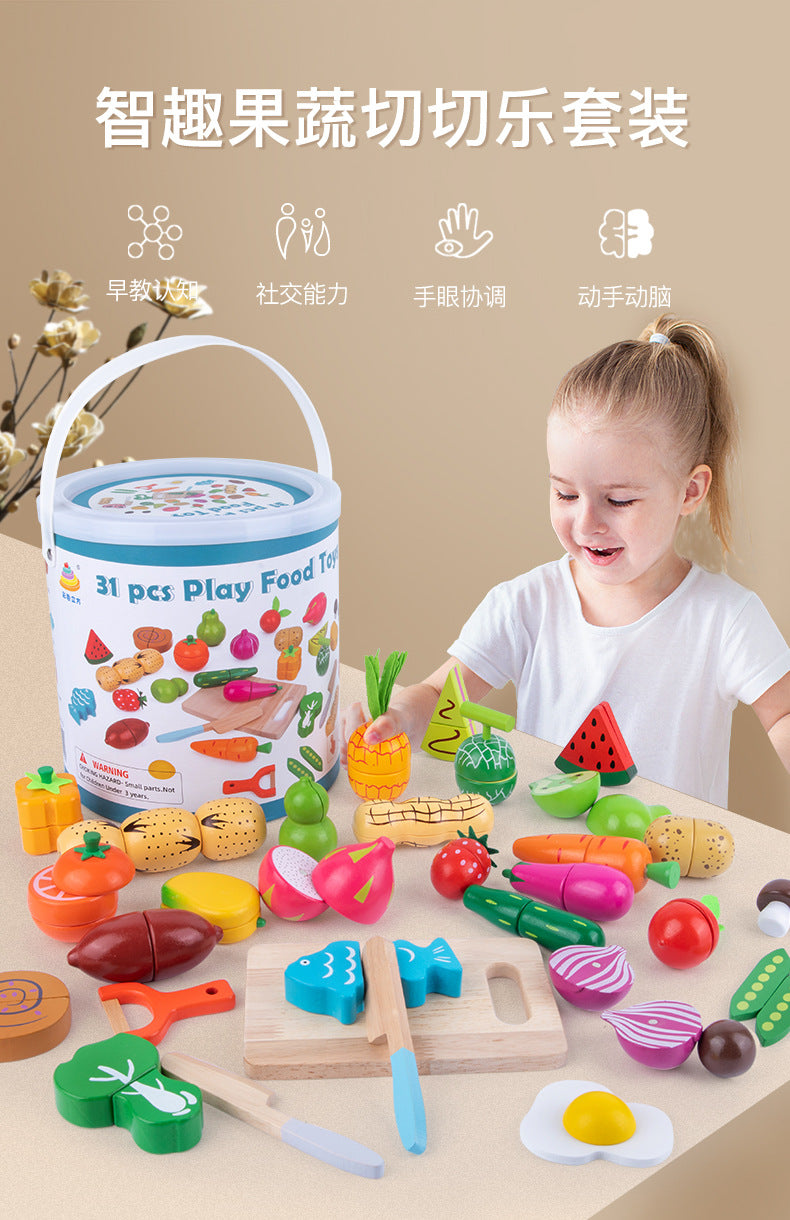 Chesele Children's Educational Toys 4-6 Wooden Fun Early Education Kitchen Simulation Play-in Magnetic Fruits and Vegetables