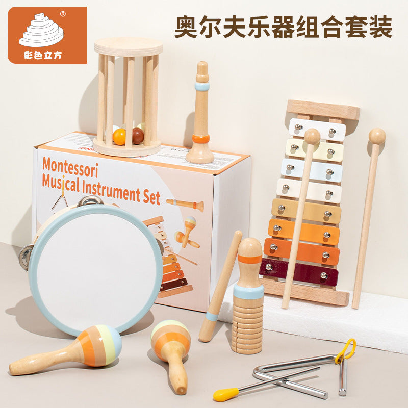 Cross-Border Wooden Orff Children's Educational Music Toys Musical Instruments Percussion Drumming Baby Hand Drum Gift Wholesale