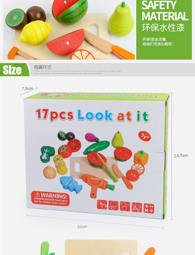 Chesele Children's Educational Toys 4-6 Wooden Fun Early Education Kitchen Simulation Play-in Magnetic Fruits and Vegetables