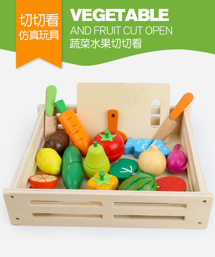 Chesele Children's Educational Toys 4-6 Wooden Fun Early Education Kitchen Simulation Play-in Magnetic Fruits and Vegetables