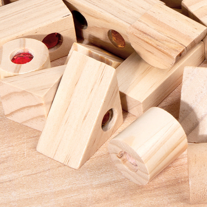 Children's Wooden Acrylic Pine Gem Building Blocks Desktop Color Sensory Visual Assembled Building Intelligence Toys
