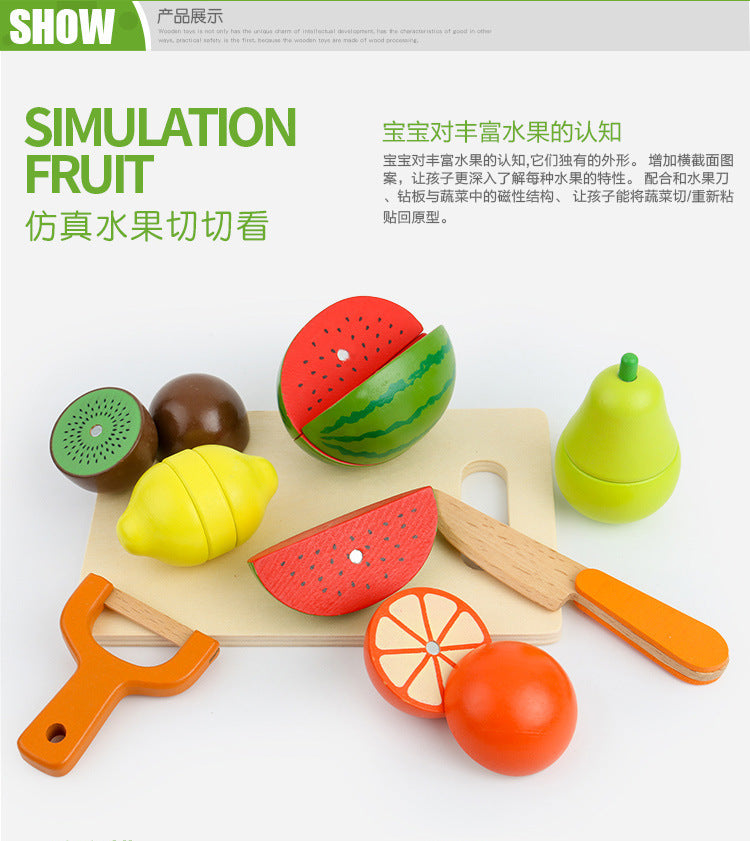 Chesele Children's Educational Toys 4-6 Wooden Fun Early Education Kitchen Simulation Play-in Magnetic Fruits and Vegetables