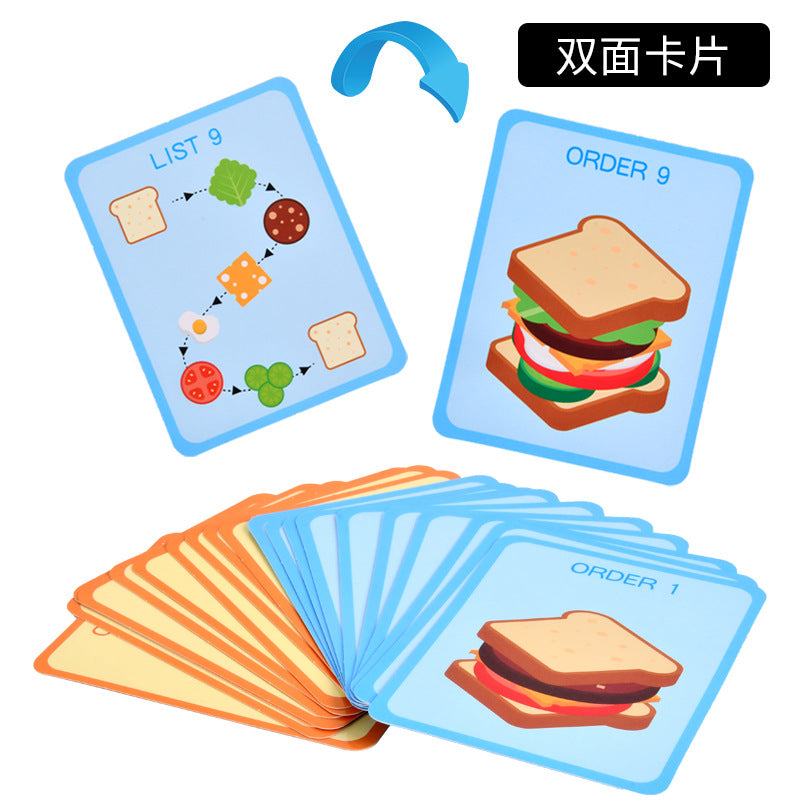 Children's Artificial Wooden Playhouse Hamburger Fries Sandwich Set Column Matching Educational Food Cutting and Assembling Toy
