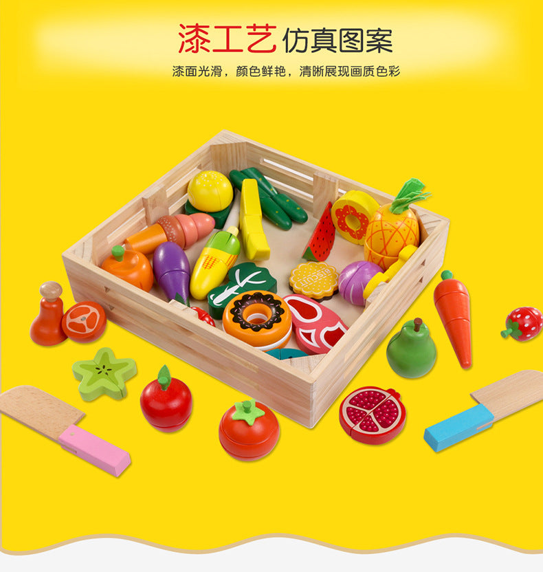 Chesele Children's Educational Toys 4-6 Wooden Fun Early Education Kitchen Simulation Play-in Magnetic Fruits and Vegetables