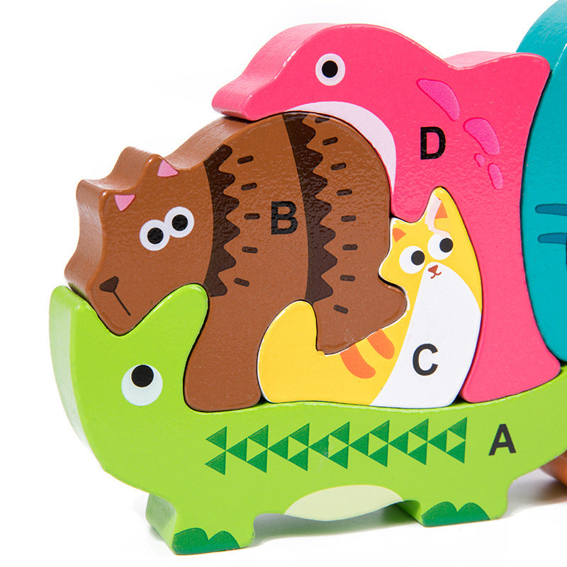 Animal Stacked High Building Blocks Children's Wooden Toys Baby Early Education Educational Puzzle Infant Enlightenment Cognitive Alphabet Puzzle