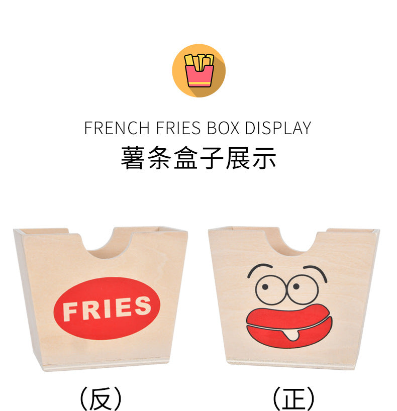 Children's Artificial Wooden Playhouse Hamburger Fries Sandwich Set Column Matching Educational Food Cutting and Assembling Toy