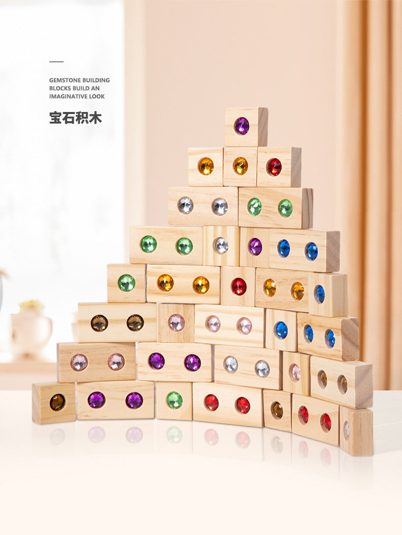 Children's Wooden Acrylic Pine Gem Building Blocks Desktop Color Sensory Visual Assembled Building Intelligence Toys