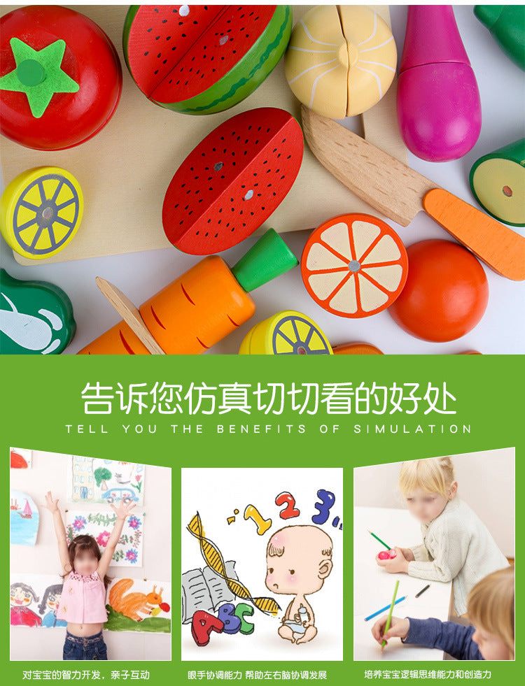Chesele Children's Educational Toys 4-6 Wooden Fun Early Education Kitchen Simulation Play-in Magnetic Fruits and Vegetables