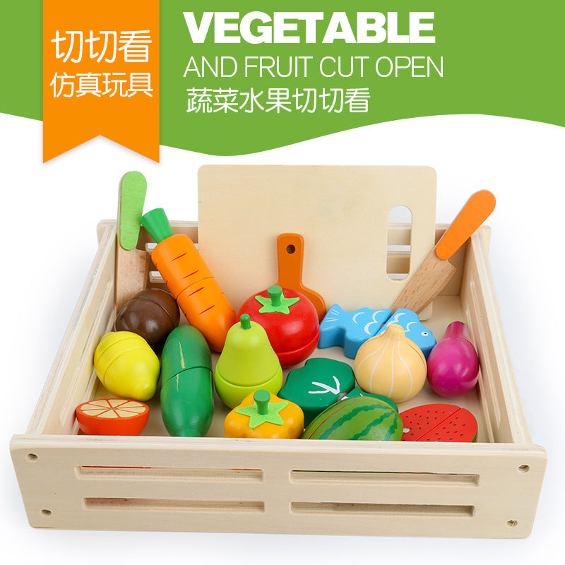 Chesele Children's Educational Toys 4-6 Wooden Fun Early Education Kitchen Simulation Play-in Magnetic Fruits and Vegetables