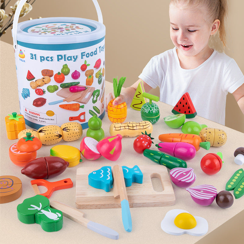 Chesele Children's Educational Toys 4-6 Wooden Fun Early Education Kitchen Simulation Play-in Magnetic Fruits and Vegetables