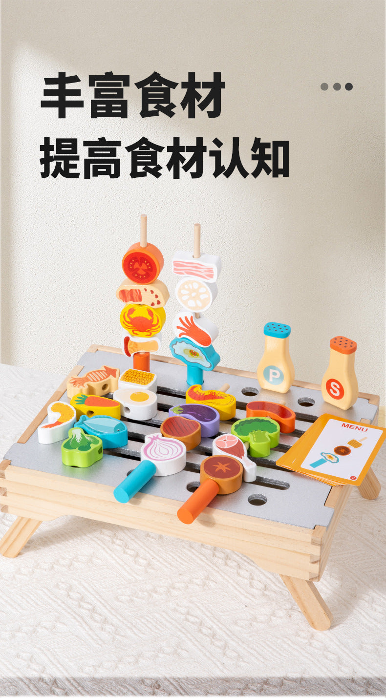 Cross-Border Young Children's Fun Wooden Multi-Functional Simulation Kitchen Barbecue Grill Educational Toys Parent-Child Interactive Play House