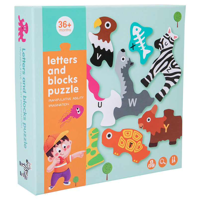 Animal Stacked High Building Blocks Children's Wooden Toys Baby Early Education Educational Puzzle Infant Enlightenment Cognitive Alphabet Puzzle