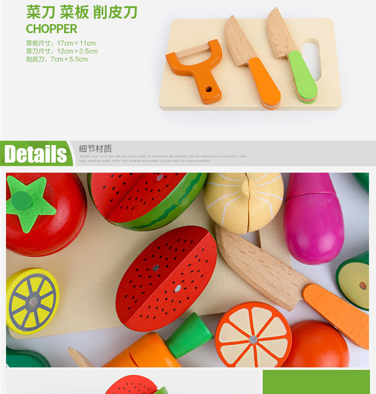 Chesele Children's Educational Toys 4-6 Wooden Fun Early Education Kitchen Simulation Play-in Magnetic Fruits and Vegetables