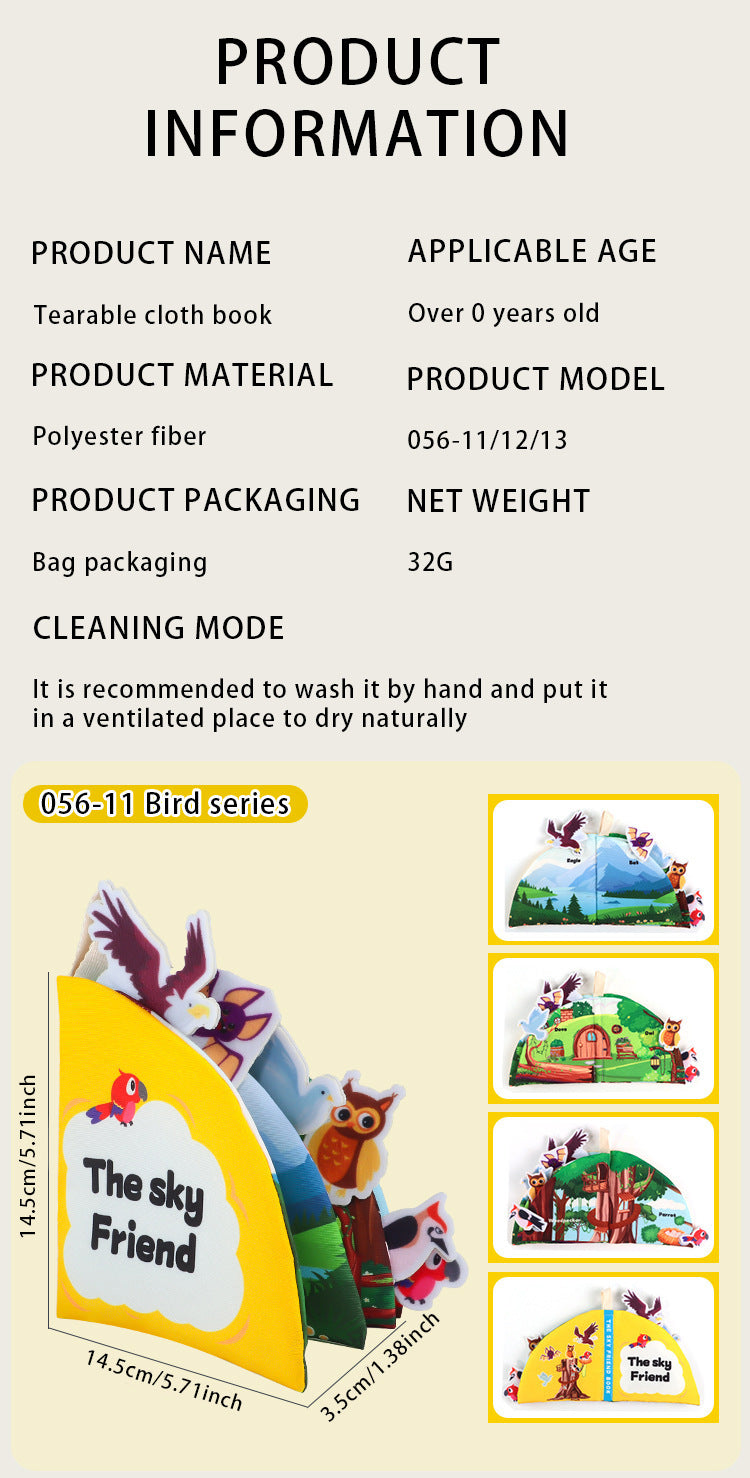 Cross-Border Popular Infant Cloth Book for Early Education 0-1 Years Old Baby Rattling Paper Tear Book Can Be Chewed to Enlighten 3-6 Months Puzzle
